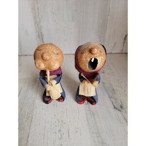 Vintage corn husk caroler doll girl set unique decor Xmas‎
